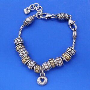 Brighton Barrel Slide Bracelet Silver w/ Mixed Metal Heart Spacers and Charm